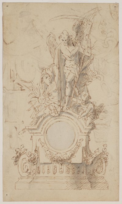 Ontwerp voor een decoratieve klok met Saturnus en engelen door Jan Claudius de Cock