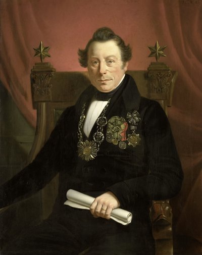 Portret van Coenraad van Hulst, acteur, als voorzitter van de kunstbevorderende vereniging VW in Amsterdam (vernoemd naar de oprichters Casper Vreedenberg en Jan van Well) door Jan Cornelis van Rossum