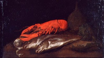 Een Stilleven van een Kreeft en Vis op een Tafel door Jan Davidsz de Heem