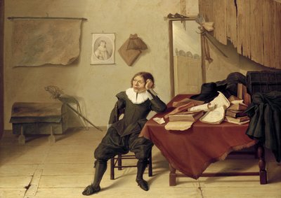 Interieur van een Kamer met een Man aan een Tafel, 17e eeuw door Jan Davidsz de Heem