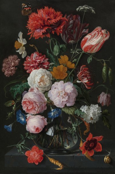 Stilleven met Bloemen in een Glazen Vaas door Jan Davidsz de Heem