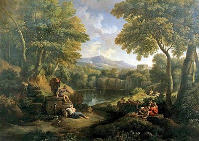 Landschap met figuren bij een put door Jan Frans van Bloemen