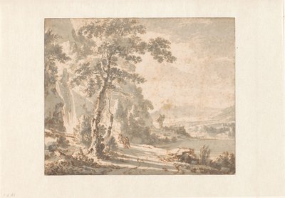 Landschap met reizigers te voet door Jan Hackaert