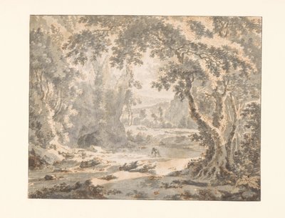 Rivier in een bosachtig berglandschap door Jan Hackaert