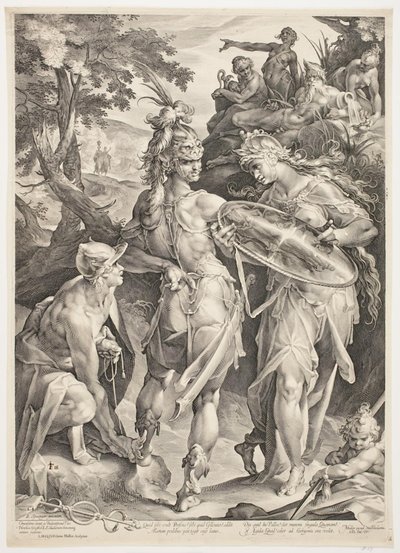 Minerva en Mercurius bewapenen Perseus voor zijn ontmoeting met Medusa door Jan Harmensz. Muller