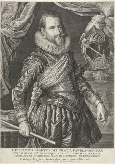 Portret van koning Christiaan IV van Denemarken en Noorwegen door Jan Harmensz. Muller