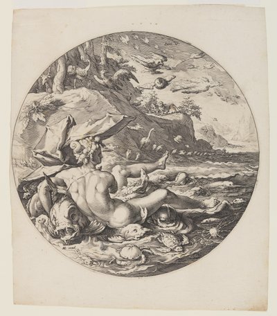 De vijfde dag, plaat 6, uit Schepping van de wereld door Jan Harmensz. Muller