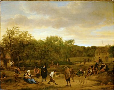 Boeren aan het kegelen, c.1650 (olieverf op eikenhout) door Jan Havicksz. Steen