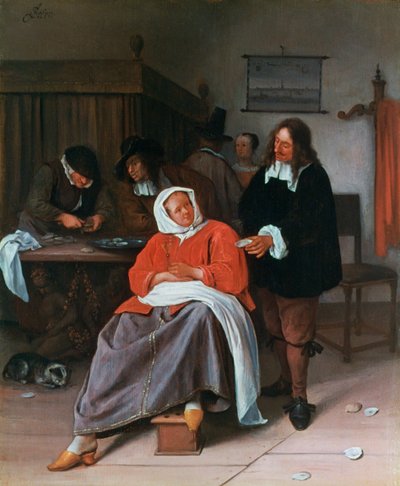Een Man die een Oester Aanbiedt aan een Vrouw, ca. 1660-1665 door Jan Havickszoon Steen