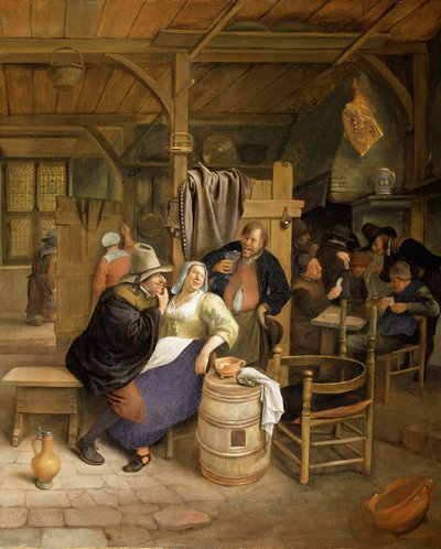 Een herberginterieur met kaartspelers door Jan Havickszoon Steen
