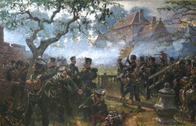 Nassau troepen bij Hougoumont tijdens de Slag bij Waterloo door Jan Hoynck van Papendrecht