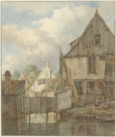 Vervallen huizen aan het water door Jan Hulswit