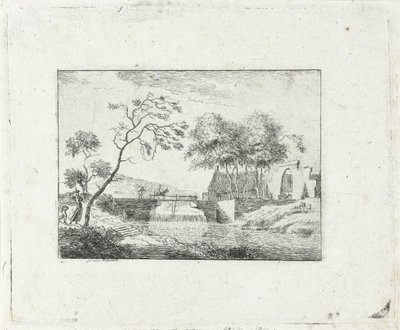 Landschap met brug en boerderij door Jan Izaak van Mansvelt