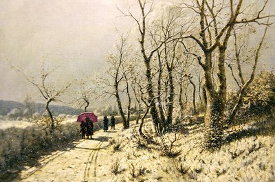Sneeuwachtige winterdag met figuren op het pad door Jan Jacob Lodewiks Ten Kate