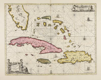 Insularum Hispaniolae et Cubae cum insulis circum jacentibus accurata delineatio door Jan Janssonius