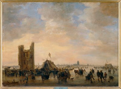 Schaatsen bij de ruïnes van het Huis te Merwede buiten Dordrecht ... door Jan Josephsz van Goyen