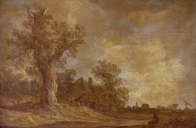 Bosrijk landschap met figuren en eik door Jan Josephsz van Goyen
