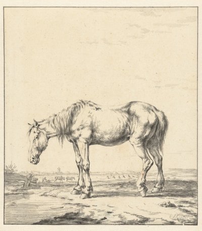 Oud paard bij een water staande door Jan Kobell (II)