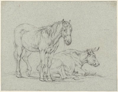 Staand paard en een liggende koe door Jan Kobell (II)