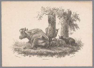 Een koe en drie schapen Beesten Studien door J. Kobell naar Paul Potter Nr. 1 (series title) door Jan Kobell (III)