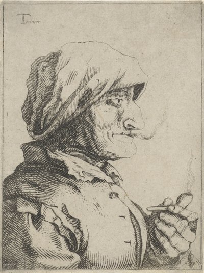 Oude vrouw rookt een pijp door Jan Lauwryn Krafft (I) (possibly)