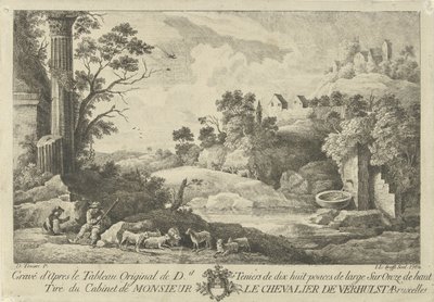 Gezicht op een landschap met herders door Jan Lauwryn Krafft (I)