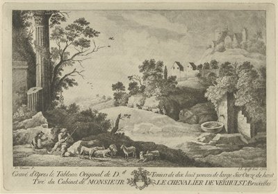Gezicht op een landschap met herders door Jan Lauwryn Krafft (I)