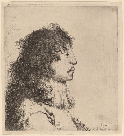 Borstbeeld van een jonge man in profiel, naar rechts gericht door Jan Lievens