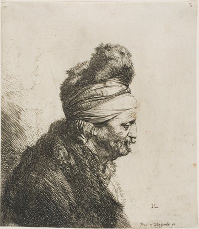 Buste van een oosterse man, naar rechts gericht door Jan Lievens