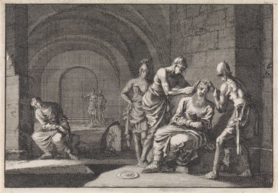 Hyrkanus de oren afgesneden in de gevangenis door Jan Luyken
