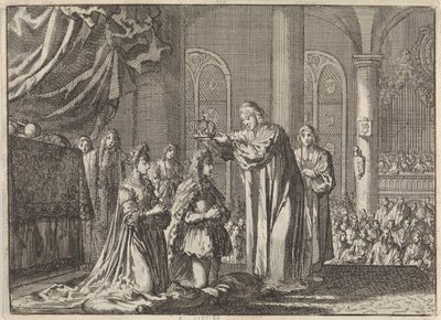 Kroning van Willem III en Maria II Stuart door de aartsbisschop van Canterbury, 1689 door Jan Luyken