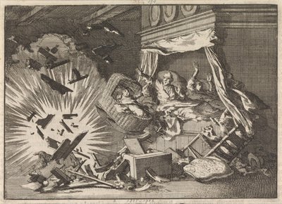 Ontploffing van een bom in een huis aan de Ebbingestraat te Groningen, 1672 door Jan Luyken