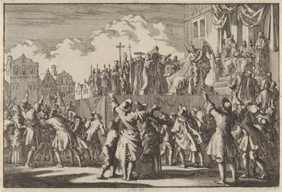 Straattoneel te Aberdeen waarin de katholieke godsdienst wordt bespot, 1689 door Jan Luyken