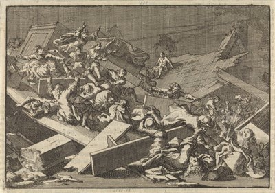 Vloer van de huiskerk van de keizerlijk gevolmachtigde graaf von Bercka stort in, 1697 door Jan Luyken