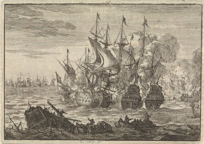 Zeeslag bij Beachy Head, 1690 door Jan Luyken