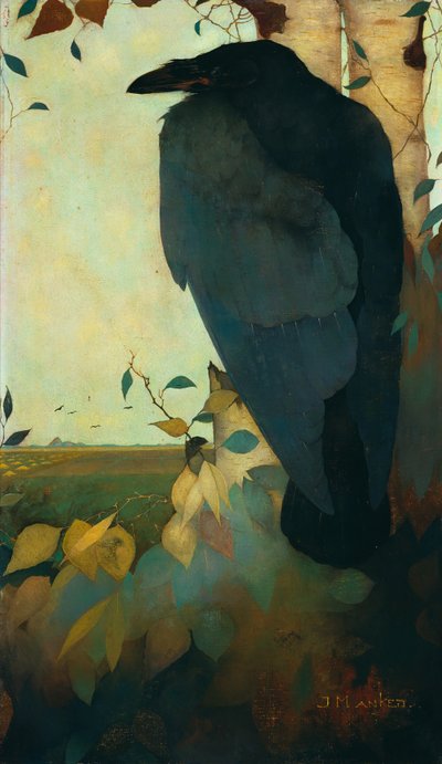 Raaf op een Berkenboom door Jan Mankes