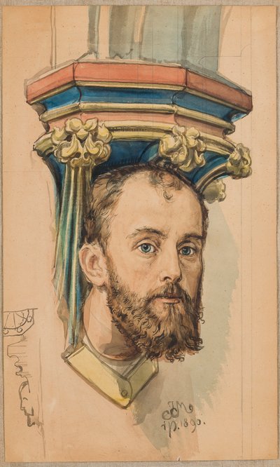 Karton voor de polychromie van de Mariakerk – Console in de vorm van een mannenhoofd (portret van T. Stryjeński) door Jan Matejko