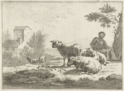 Herderin met kudde schapen door Jan Matthias Cok