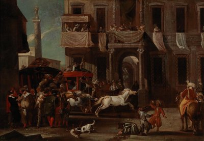 De race van de Berberpaarden in Rome door Jan Miel