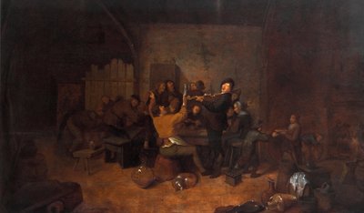 Boeren in een herberg Een vrolijk Nederlands gezelschap drinkt en zingt in een taverne. Schilderij door Jan Miense Molenaer (ca. 1610-1668) 17e eeuw Galleria degli Uffizi, Florence, Italië door Jan Miense Molenaer