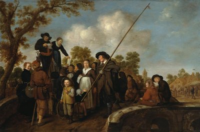 Duits: Fahrender Händler auf einem Jahrmarkt Rondtrekkende marskramers op een beurs door Jan Miense Molenaer