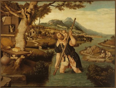 Landschap met Sint Christoffel, eerste helft van de 16e eeuw door Jan Mostaert