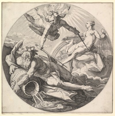 De Tweede Dag Sterft II, uit de serie De Schepping van de Wereld, ca. 1594 door Jan Muller