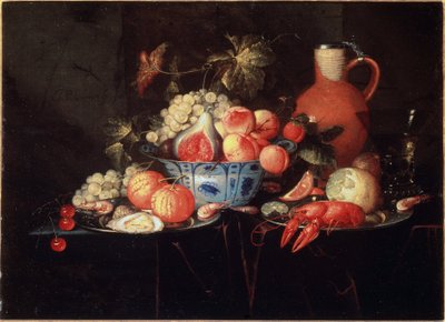 Stilleven met fruit en rivierkreeft door Jan Pauwel II the Younger Gillemans