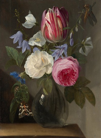 Rozen en een Tulp in een Glazen Vaas door Jan Philips van Thielen