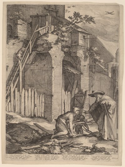 De profeet Elia met de weduwe van Zarefat door Jan Pietersz Saenredam, after Abraham Bloemaert