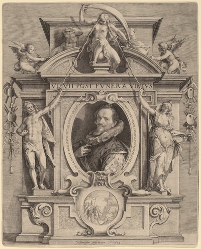 Hans van Aachen door Jan Pietersz Saenredam after Pieter Isaacz