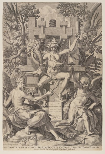 Bacchus zittend op een vat door Jan Sadeler I