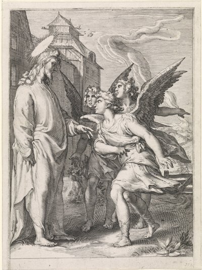 Christus met drie engelen door Jan Saenredam (attributed to)