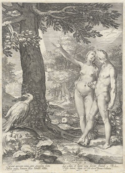 Adam en Eva voor de Boom der Kennis van goed en kwaad door Jan Saenredam